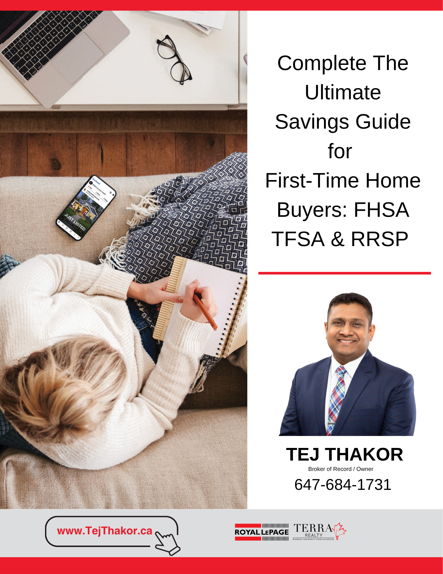 FHSA, TFSA & RRSP — First-Time Home Buyer Savings Guide cover (Tej Thakor)